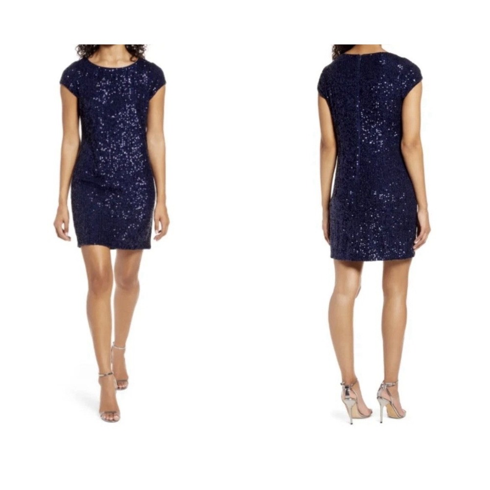 Vince Camuto Embellished Sequin‎ Cocktail Party Dress Navy Blue Size 6